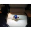 DARK BLUE LINDE STAR  RING WITH RUBY ACCENTS/SOLID STERLING SILVER #6.5