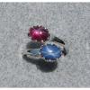 LINDE LINDY TRANS RED STAR RUBY CREATED SAPPHIRE STAR BLUE 2NDS RING NPM