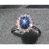 VINTAGE UNSIGN LINDE LINDY CF BLUE STAR SAPPHIRE CREATED HALO RING RD PL .925 SS #1 small image