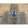 VINTAGE UNSIGN LINDE LINDY CF BLUE STAR SAPPHIRE CREATED HALO RING RD PL .925 SS