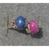 2 7X5 MM LINDE LINDY BLUE / PINK STAR SAPPHIRE CREATED RUBY SECOND RING .925 SS