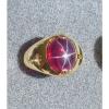 PMP LINDE LINDY TRANS RED STAR RUBY CREATED SAPPHIRE RING YEL GOLD PLATE .925 SS
