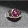MEN&#039;S 10x8mm 3+ CT TRN RED LINDE LINDY STAR SAPPHIRE CREATED RUBY SECOND RING SS #1 small image