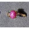 VINTAGE SIGNED LINDE LINDY PNK STAR RUBY CREATED SAPPHIRE RING YL GLD PL .925 SS