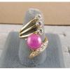 LINDE LINDY PINK STAR SAPPHIRE CREATED RUBY 2ND YELLOW GOLD ION PLT BRASS RING #2 small image