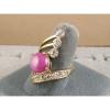 LINDE LINDY PINK STAR SAPPHIRE CREATED RUBY 2ND YELLOW GOLD ION PLT BRASS RING #3 small image