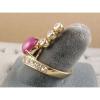 LINDE LINDY PINK STAR SAPPHIRE CREATED RUBY 2ND YELLOW GOLD ION PLT BRASS RING #6 small image