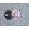 VINTAGE LINDE LINDY DUSKY ROSE STAR SAPPHIRE CREATED HALO RING RD PLT .925 SS #1 small image