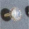 PMP LINDE LINDY TRANSLUCENT WHITE STAR SAPPHIRE CREATED HALO RING YGPLT .925 SS