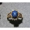 VINTAGE SIGNED LINDE LINDY CF BLUE STAR SAPPHIRE CREATED CAP HRT RING YGP.925 SS