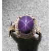 VINTAGE LINDE LINDY PLUM PURPLE STAR SAPPHIRE CREATED HALO RING YLGD PLT .925 SS #1 small image