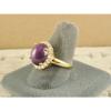 VINTAGE LINDE LINDY PLUM PURPLE STAR SAPPHIRE CREATED HALO RING YLGD PLT .925 SS #2 small image