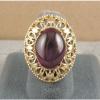 LINDE LINDY RED STAR SAPPHIRE CREATED RUBY 2ND YELLOW GOLD ION PL STNLESS RING