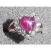 8MM HEART LINDE LINDY RED STAR RUBY CREATED SAPPHIRE 2ND RD PL HALO 925 SS RING