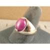 MEN&#039;S 12x10mm 5+ CT LINDE LINDY PINK STAR SAPPHIRE CREATED RUBY SECOND RING SS