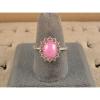 VINTAGE SIGNED LINDE LINDY AZALEA PINK STAR SAPPHIRE CREATED HALO RING RD PL S/S