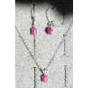 VINTAGE LINDE LINDY PINK STAR RUBY CREATED SAPPHIRE SET EAR PENDNT CHAIN .925 SS #1 small image
