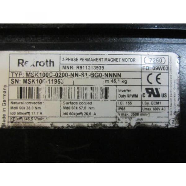 Rexroth India Canada MSK100C-0200-NN-S1-BG0-NNNN Permanent Magnet Motor 17.7A 600VAC *Tested* #6 image