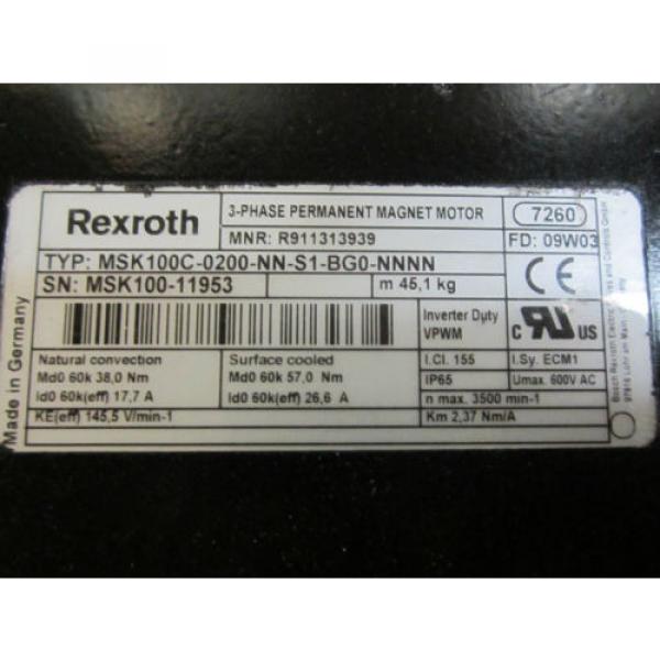 Rexroth India Canada MSK100C-0200-NN-S1-BG0-NNNN Permanent Magnet Motor 17.7A 600VAC *Tested* #7 image