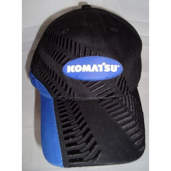 Komatsu Black Blue Embroidered Tracks Rubber Logo Strapback Baseball Cap Hat #1 image