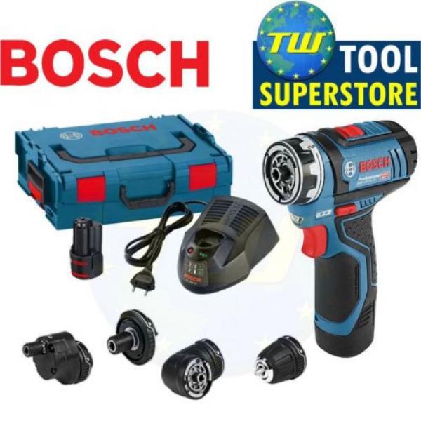 Bosch GSR 12V-15 FC 12V Flexi-Click Drill Driver with 4x Chucks &amp; 2x 2.0Ah Batts #1 image