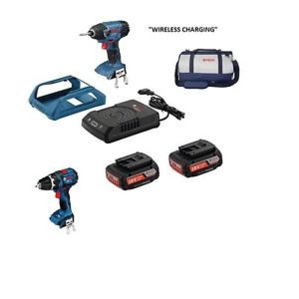 BOSCH CORDLESS  DRILL&amp; IMPACT DRIVER 2X2AH BATTERIES WIRELESS CHARGING KIT #1 image