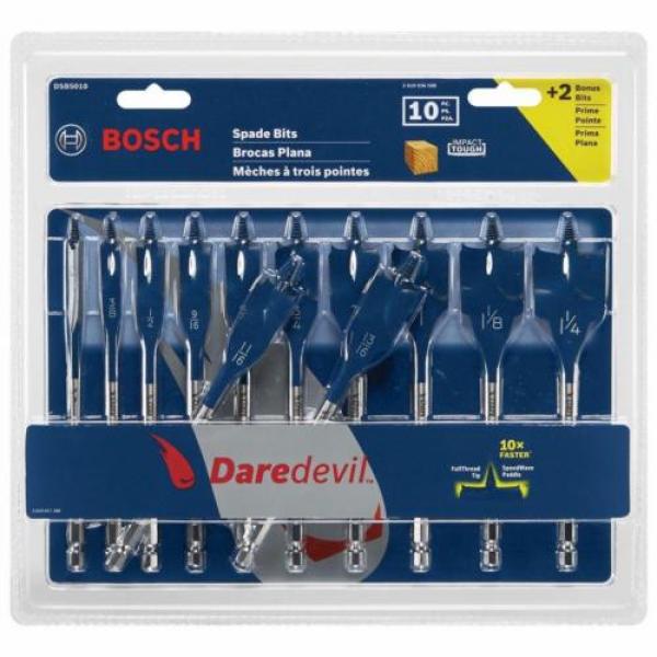 10-Pce Bosch Daredevil 6-Inch Wood Paddle Flat Drill Spade-Bit Threaded-Tip Set #2 image