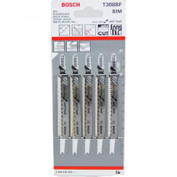 Bosch 5pcs BIM 117mm Jigsaw Blade T308BF Extra-Clean for Hardwood Cutting #1 image