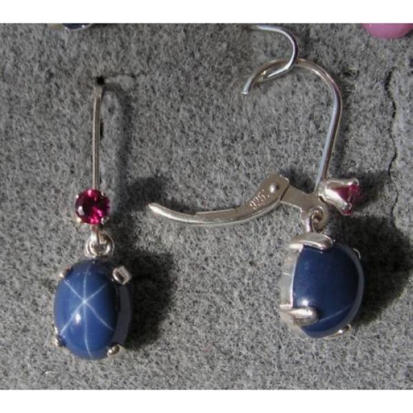 VINTAGE LINDE LINDY 9x7MM CRNFL BLUE STAR SAPPHIRE CREATED L BK EARRINGS .925 SS #1 image