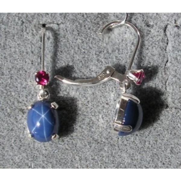 VINTAGE LINDE LINDY 9x7MM CRNFL BLUE STAR SAPPHIRE CREATED L BK EARRINGS .925 SS #2 image