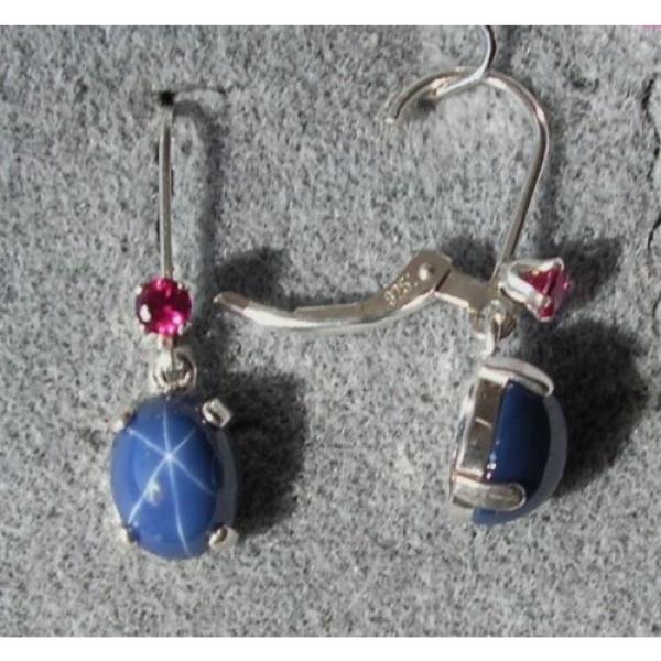 VINTAGE LINDE LINDY 9x7MM CRNFL BLUE STAR SAPPHIRE CREATED L BK EARRINGS .925 SS #3 image