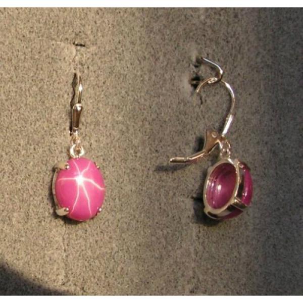 LINDE LINDY 9X7MM 4+CT PINK STAR RUBY CREATED SAPPHIRE 925 SS LBACK EARRINGS 2ND #1 image