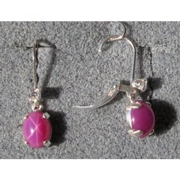 VINTAGE LINDE LINDY 9x7MM PINK STAR RUBY CREATED SAPPHIRE L BK EARRINGS .925 SS #1 image