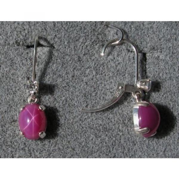 VINTAGE LINDE LINDY 9x7MM PINK STAR RUBY CREATED SAPPHIRE L BK EARRINGS .925 SS #2 image