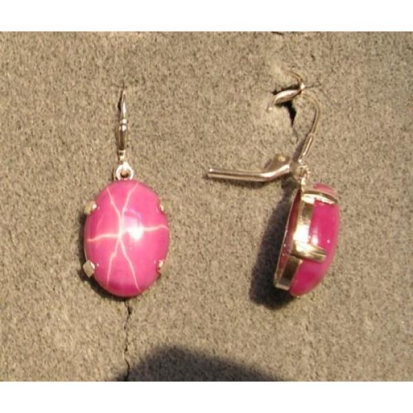 LINDE LINDY 16X12MM 17+  CTW PINK STAR RUBY CREATED SAPHIR SS LEVERBACK EARRINGS #1 image
