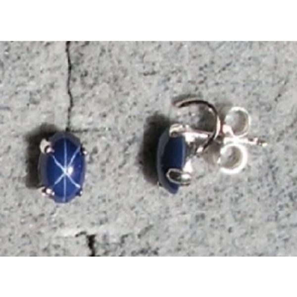 LINDE LINDY CORNFLR BLUE STAR SAPPHIRE CREATED 925 STERLING SILVER STUD EARRINGS #1 image