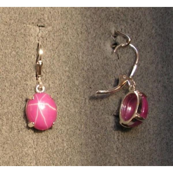 LINDE LINDY 12X10MM 9+  CTW PINK STAR RUBY CREATED SAPPHIR SS LEVERBACK EARRINGS #2 image