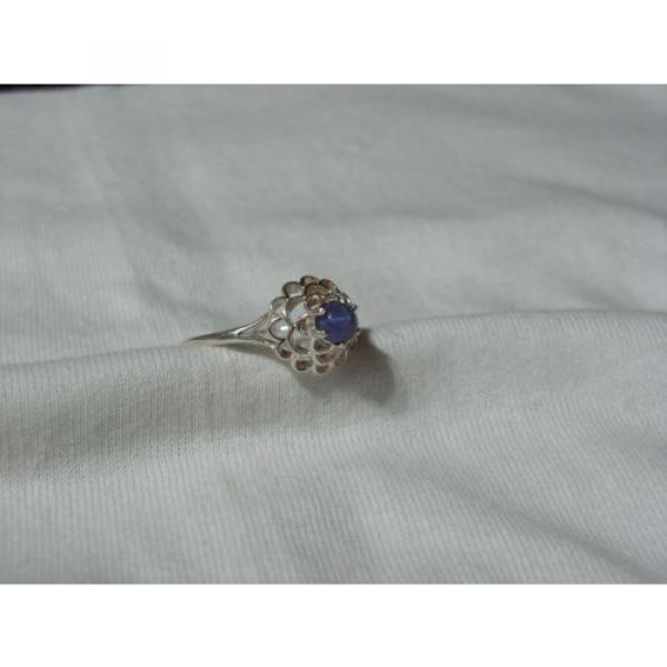Sterling Silver Domed Filigree Top,Linde/Lindy Blue Star Sapphire Ring,Size 10.5 #5 image