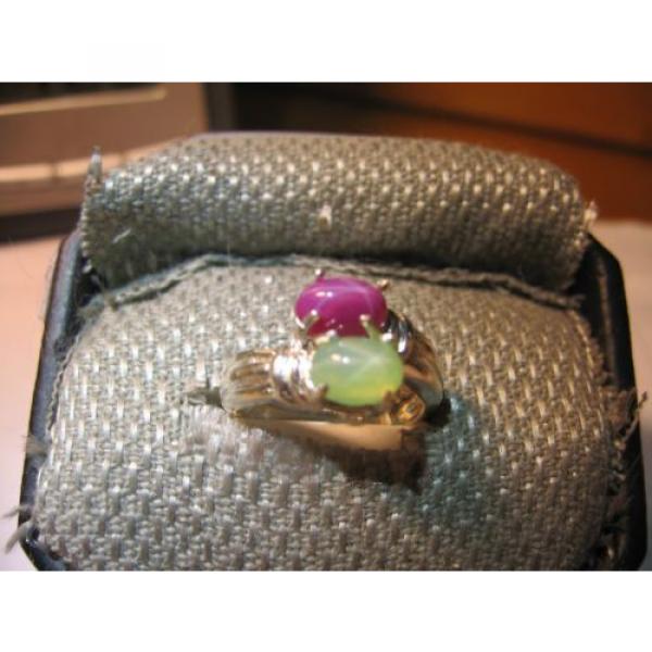 GEMINI 2 STONE LINDE STAR MINT/RED SAPPHIRE RING. .925 STERLING  SZ 6 &amp; MORE #1 image