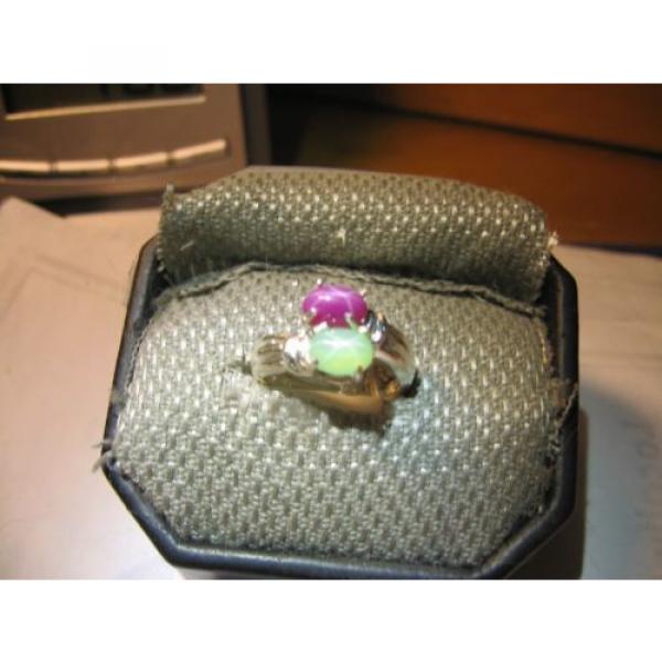 GEMINI 2 STONE LINDE STAR MINT/RED SAPPHIRE RING. .925 STERLING  SZ 6 &amp; MORE #2 image