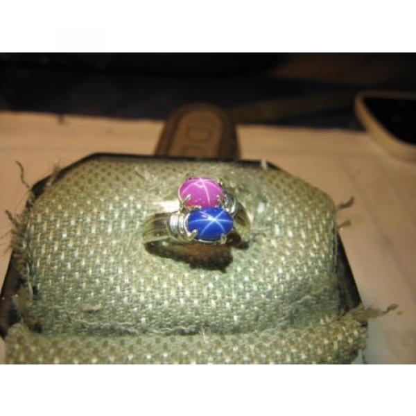 GEMINI  BLUE/PINK LINDE STAR SAPPHIRE RING .925 STERLING SILVER SIZE 6.25 &amp; MORE #1 image