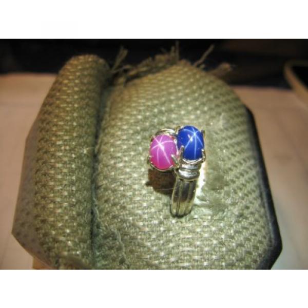 GEMINI  BLUE/PINK LINDE STAR SAPPHIRE RING .925 STERLING SILVER SIZE 6.25 &amp; MORE #3 image