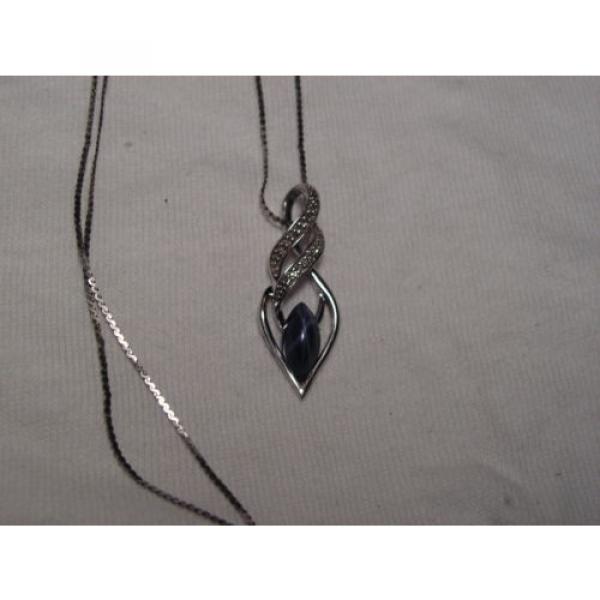 Sterling Silver,Accent Diamonds,Marquise Linde/Lindy Blue Star Sapphire Necklace #1 image