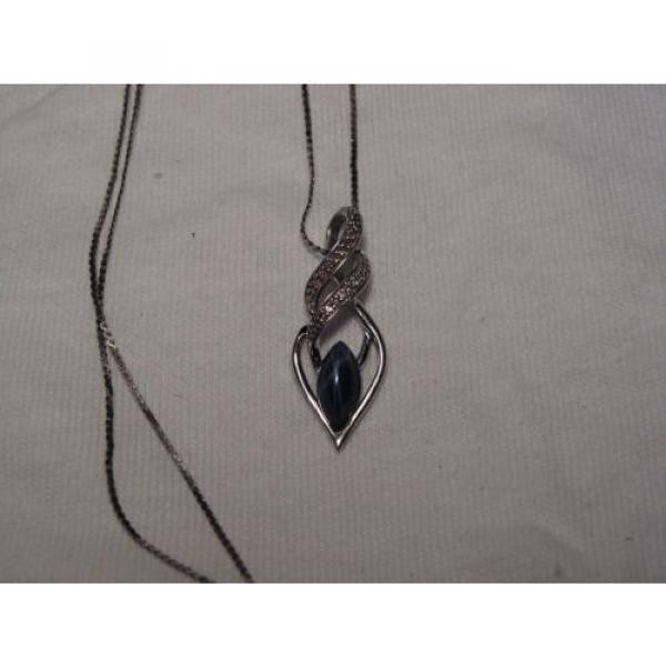 Sterling Silver,Accent Diamonds,Marquise Linde/Lindy Blue Star Sapphire Necklace #3 image