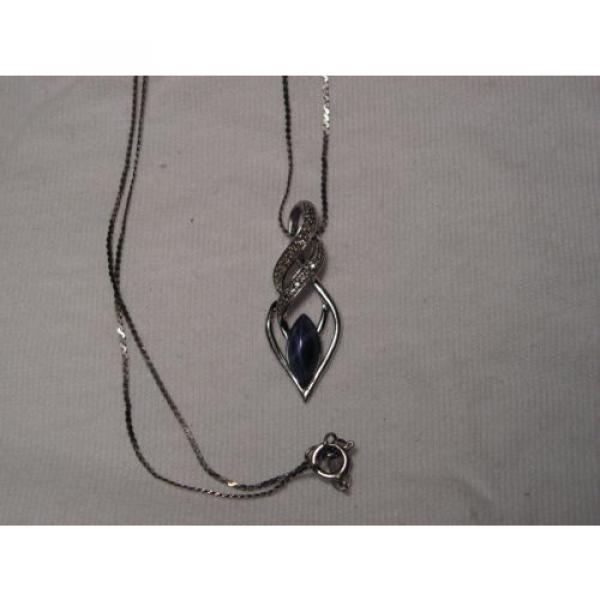 Sterling Silver,Accent Diamonds,Marquise Linde/Lindy Blue Star Sapphire Necklace #5 image