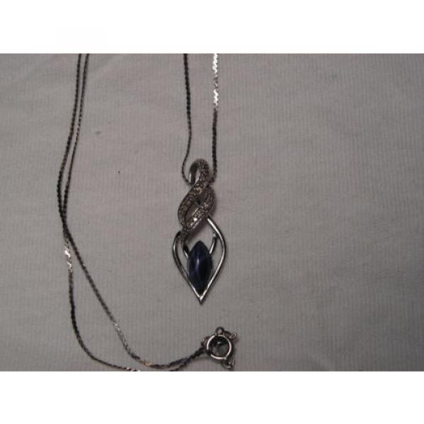 Sterling Silver,Accent Diamonds,Marquise Linde/Lindy Blue Star Sapphire Necklace #6 image