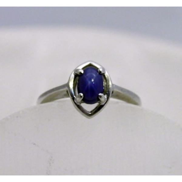 10K White Gold Linde Lindi Lindy Star Sapphire Blue Ring Sz 5 Signed ELBE 1.8g #1 image