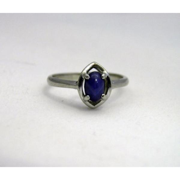 10K White Gold Linde Lindi Lindy Star Sapphire Blue Ring Sz 5 Signed ELBE 1.8g #2 image