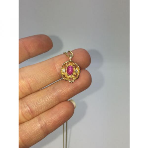 Solid 14k Yellow Gold Pink Ruby Lindi Linde Lindy Star Diamond Pendant Necklace #2 image