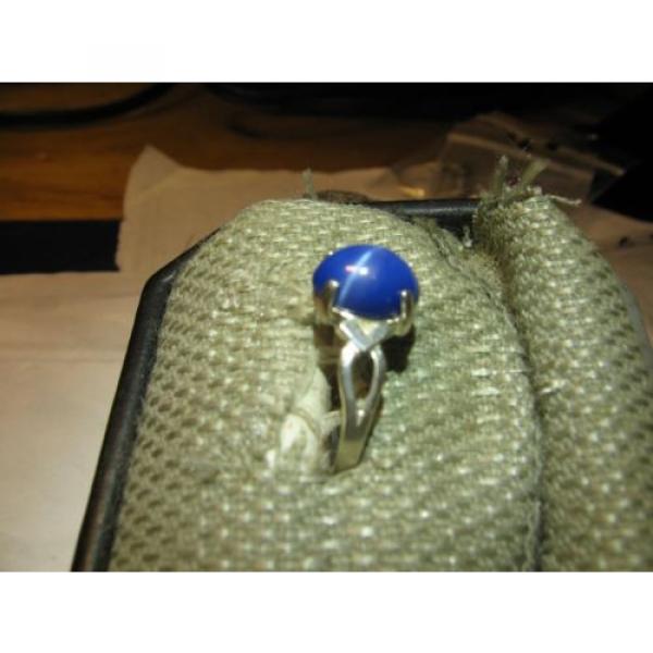 SIGNED 10X8MM DARK BLUE LINDE STAR SAPPHIRE RING 925 STERLING SILVER SIZE 5.5 #2 image